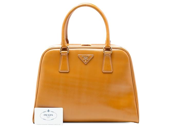 Borsa Prada Saffiano Vernice Pyramid Frame marrone - vista 7