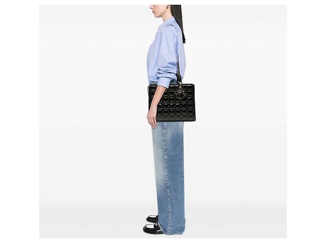 Borsa Dior Large Patent Cannage Lady Dior nera Nero - vista 7