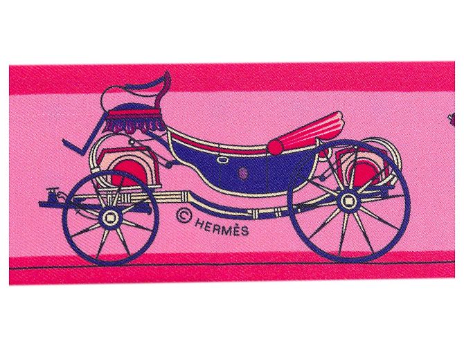 Foulard Twilly in seta rosa Hermès Les Voitures Nouvelles - vista 5