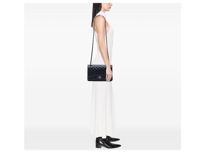 Borsa a tracolla Chanel Jumbo Classic in agnello blu con doppia patta - vista 5