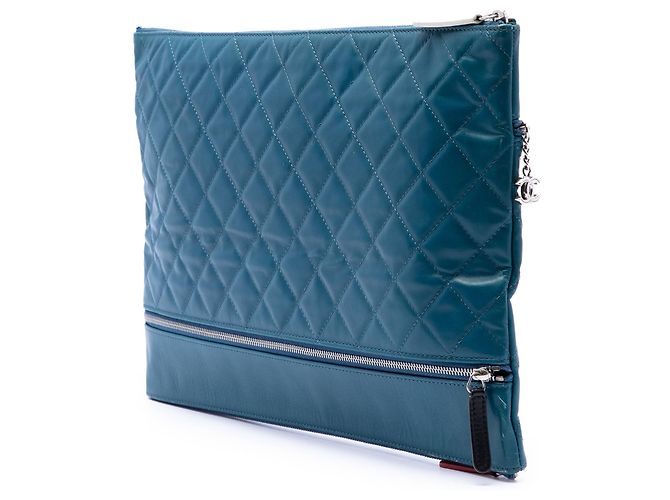 Clutch Multi Zip in agnello trapuntato CC blu Chanel - vista 2
