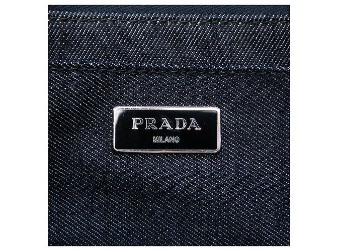 Tote Borsa Prada Studded Denim Canapa Logo Grigio - vista 5