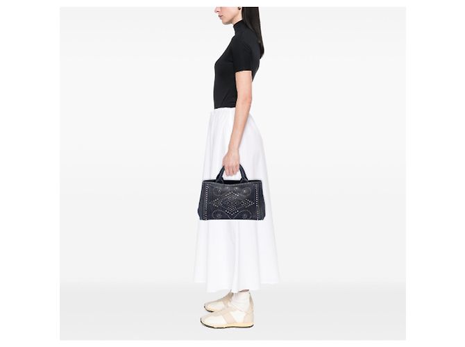 Tote Borsa Prada Studded Denim Canapa Logo Grigio - vista 6
