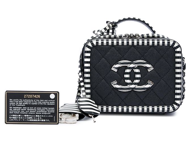 Borsa Vanity Chanel Small Caviar Striped CC Filigree Nera Nero - vista 6
