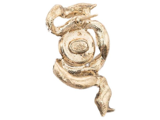 Orecchini a lobo Chanel CC placcati oro con strass e nastro di perle finte D'oro - vista 3