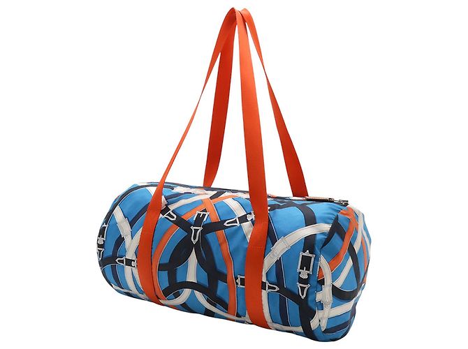 Duffle Borsa Duffel Blue Hermès in seta e Barenia Cavalcadour Airsilk 38 - vista 2