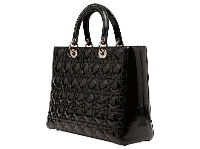 Borsa Lady Dior Large in vernice Cannage nero - vista 2