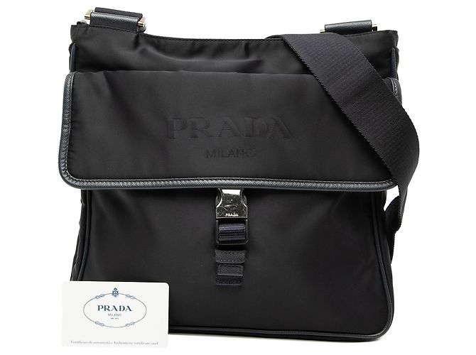 Borsa a tracolla Black Prada Saffiano Trimmed Tessuto Zip Top Nero - vista 7