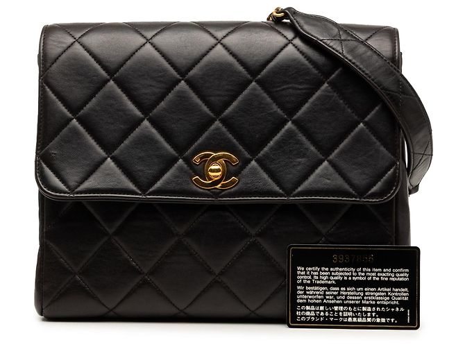 Borsa a tracolla Chanel Small Square Quilted Lambskin Straight Single Flap nera Nero - vista 8