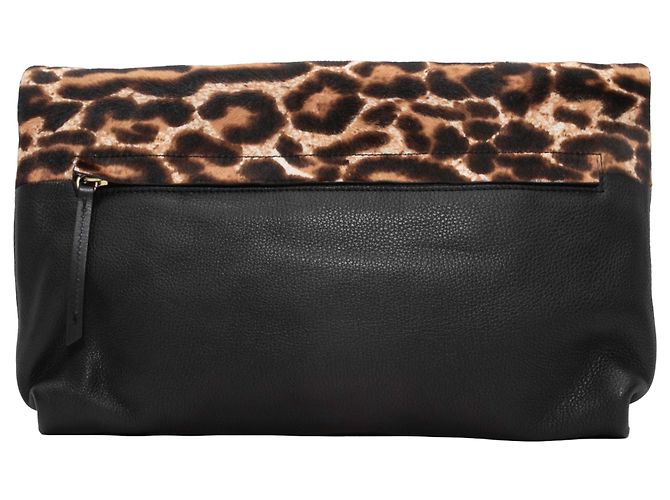 Clutch Lanvin in pelle nera e marrone e pelo di pony con stampa leopardata Nero - vista 2