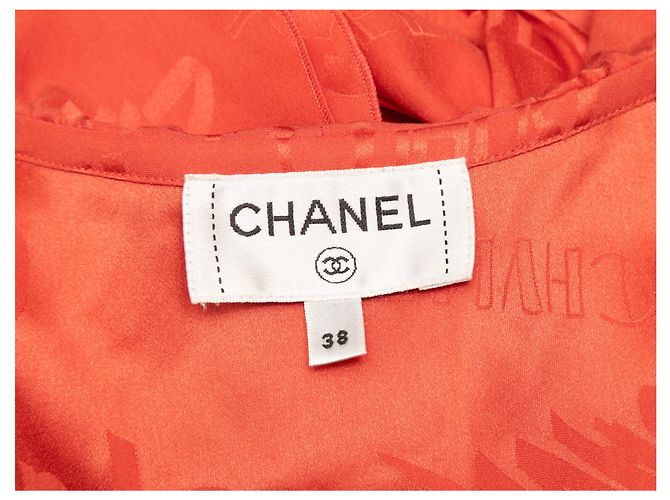 Top sem mangas com babados e escrita Chanel em seda laranja Tamanho FR 38 - vista 4