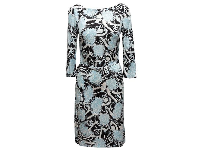 Hellblaues & mehrfarbiges Prada 2016 Vogelprint Kleid Größe IT 42 - Ansicht 2