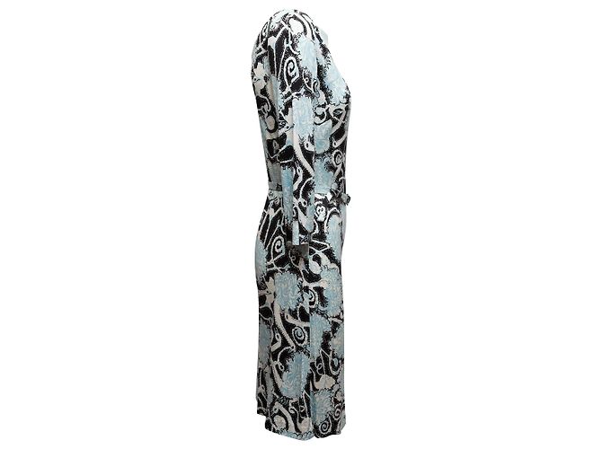 Hellblaues & mehrfarbiges Prada 2016 Vogelprint Kleid Größe IT 42 - Ansicht 3