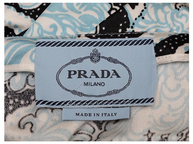 Hellblaues & mehrfarbiges Prada 2016 Vogelprint Kleid Größe IT 42 - Ansicht 6