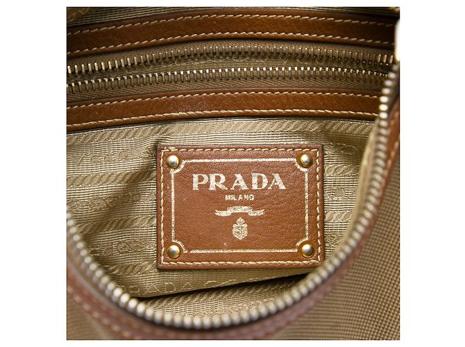Borsa a tracolla Prada in tela Canapa beige con logo - vista 5