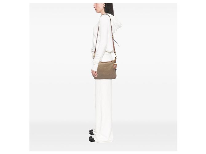 Borsa a tracolla Prada in tela Canapa beige con logo - vista 6