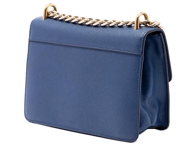 Borsa a tracolla con catena e chiusura Turnlock in Saffiano blu Prada - vista 2