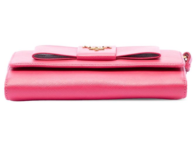 Borsa a tracolla crossbody Prada Saffiano Lux Bow Wallet On Strap rosa - vista 3