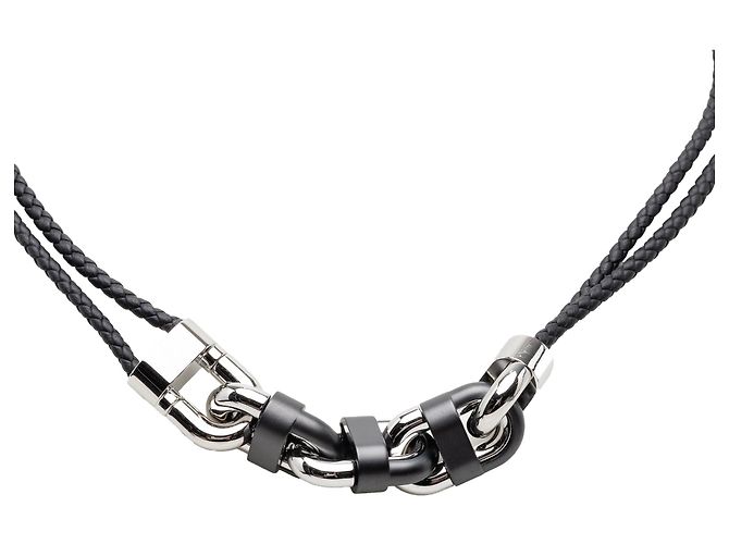 Collana costume Chaine Maillon Double Tour in pelle Swift nera Hermès Nero - vista 2
