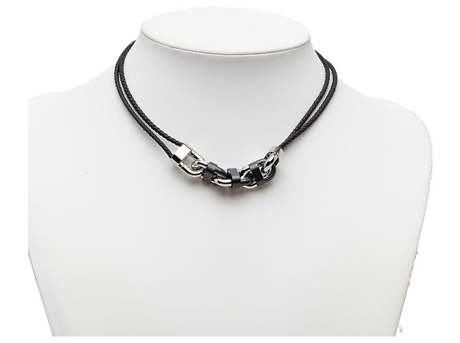 Collana costume Chaine Maillon Double Tour in pelle Swift nera Hermès Nero - vista 5