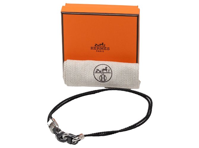 Collana costume Chaine Maillon Double Tour in pelle Swift nera Hermès Nero - vista 6