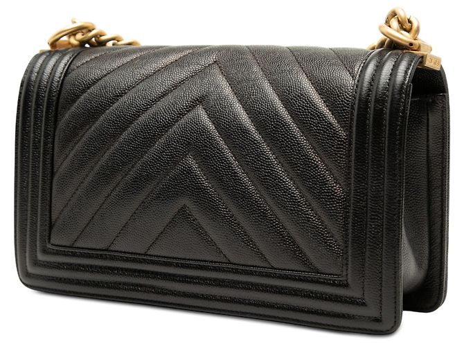 Borsa a tracolla Chanel Old Medium Chevron Caviar Boy Flap nera Nero - vista 2