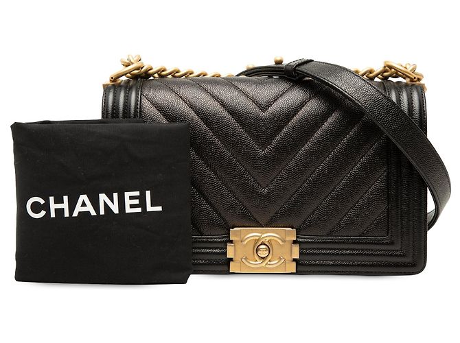 Borsa a tracolla Chanel Old Medium Chevron Caviar Boy Flap nera Nero - vista 7