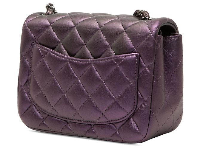 Mini borsa Chanel Single Flap Classic quadrata in pelle di agnello iridescente viola Porpora - vista 2