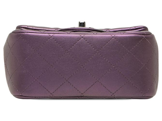 Mini borsa Chanel Single Flap Classic quadrata in pelle di agnello iridescente viola Porpora - vista 3