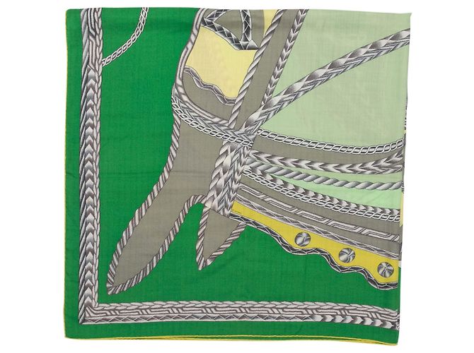 Hermès Xale de noite em cashmere e seda Hermes Verde e Multicor - vista 2