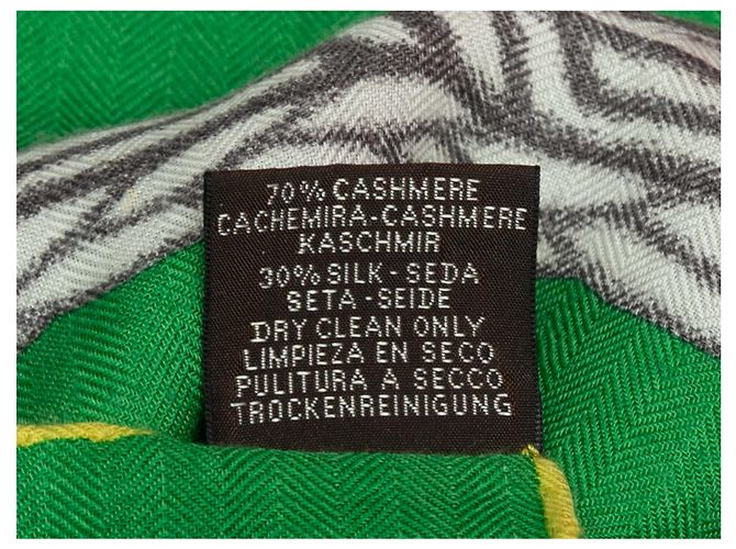 Hermès Xale de noite em cashmere e seda Hermes Verde e Multicor - vista 6