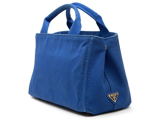 Tote Piccola borsa Prada in tela Canapa blu con logo - vista 2