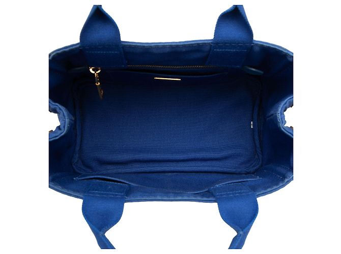 Tote Piccola borsa Prada in tela Canapa blu con logo - vista 4