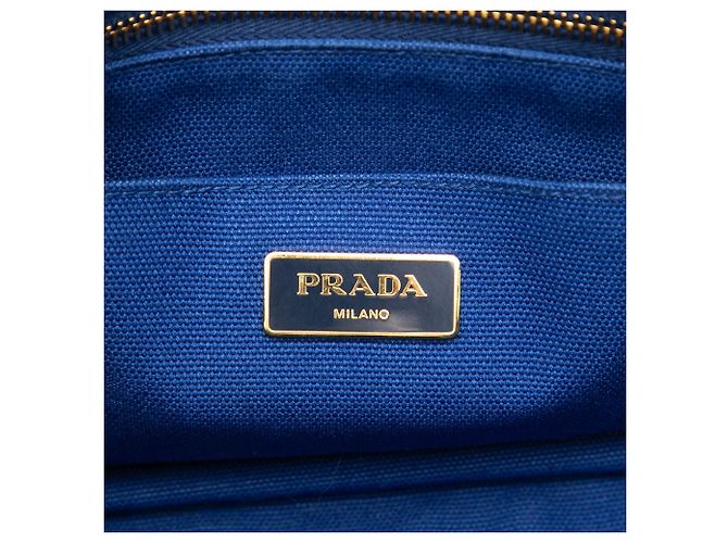 Tote Piccola borsa Prada in tela Canapa blu con logo - vista 5