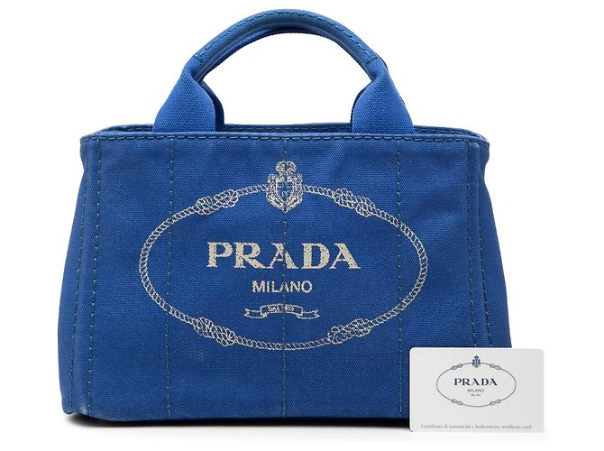 Tote Piccola borsa Prada in tela Canapa blu con logo - vista 7