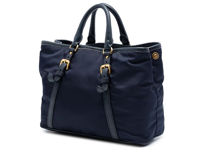 Borsa Prada Vitello Daino con finiture in Tessuto blu - vista 2