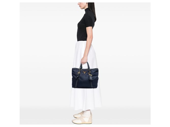 Borsa Prada Vitello Daino con finiture in Tessuto blu - vista 7