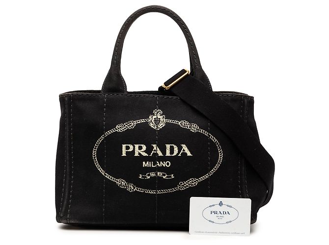 Tote Piccola borsa satchel in tela Canapa con logo nero Prada - vista 7