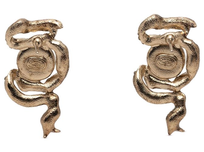 Orecchini Chanel CC placcati oro con fiocco in strass e perle finte, chiusura a perno D'oro - vista 2