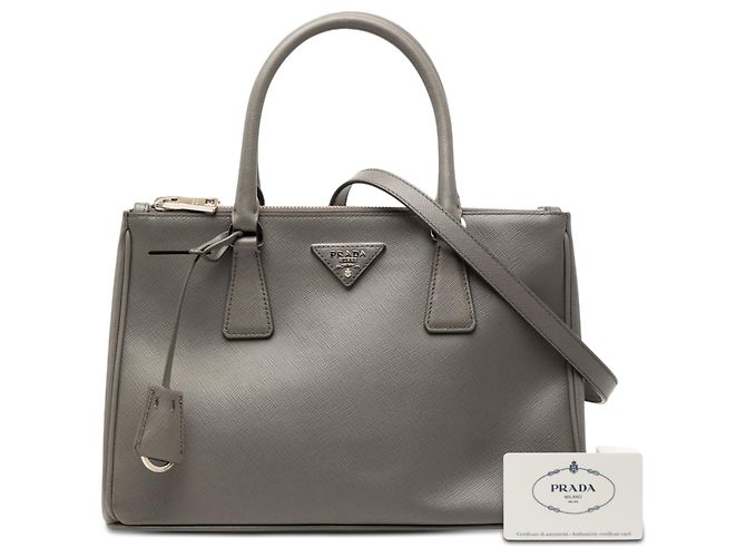 Borsa satchel Prada Medium Saffiano Lux Galleria Double Zip grigia Grigio - vista 7