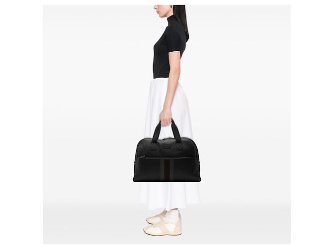Borsa da viaggio in pelle Gucci Web nera Nero - vista 7
