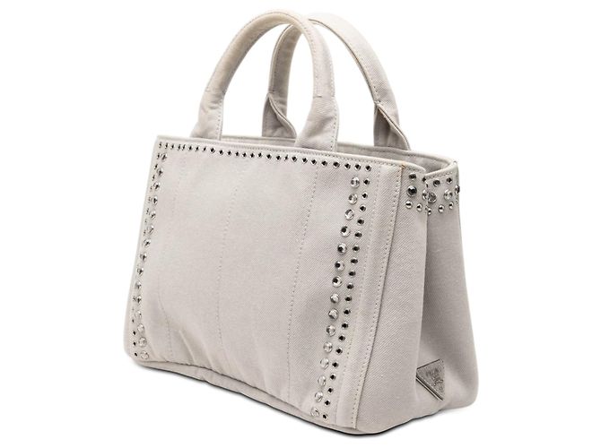 Borsa satchel in denim canapa grigio con gioielli e occhielli Prada Small - vista 2