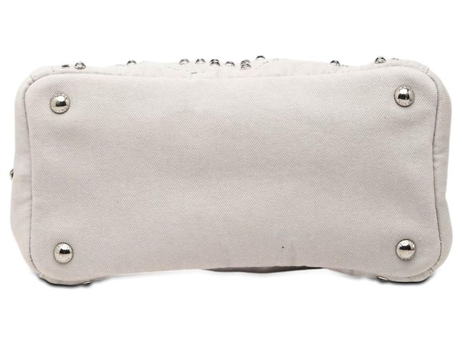 Borsa satchel in denim canapa grigio con gioielli e occhielli Prada Small - vista 3