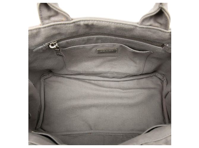 Borsa satchel in denim canapa grigio con gioielli e occhielli Prada Small - vista 4