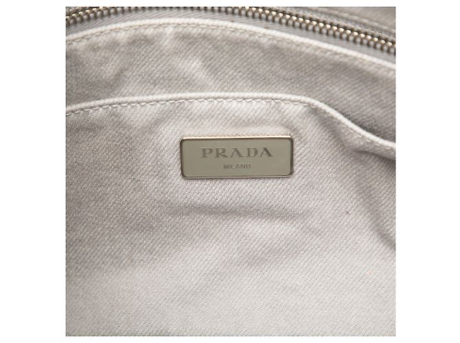 Borsa satchel in denim canapa grigio con gioielli e occhielli Prada Small - vista 5