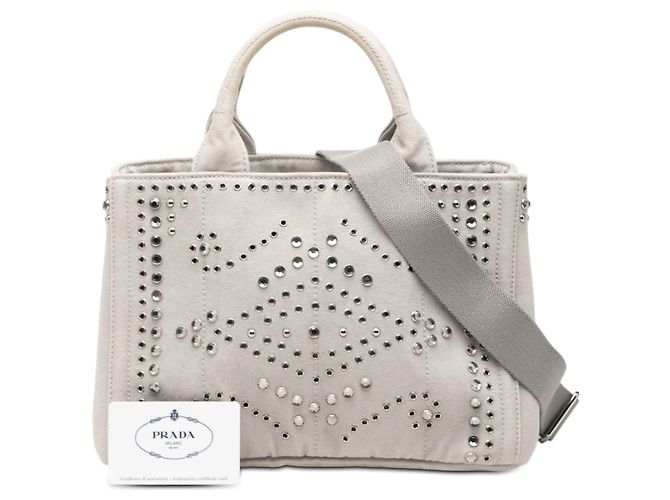 Borsa satchel in denim canapa grigio con gioielli e occhielli Prada Small - vista 7