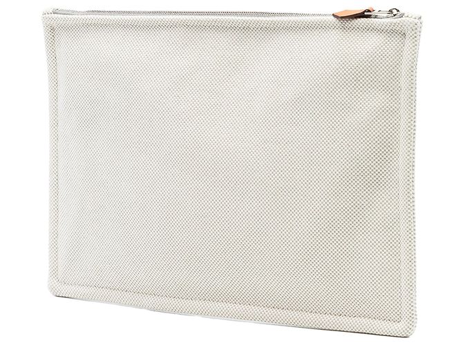 Custodia piatta Hermès H Canvas ricamata Beige Electrique - vista 2