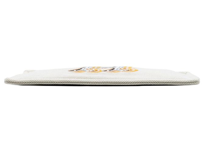 Custodia piatta Hermès H Canvas ricamata Beige Electrique - vista 3