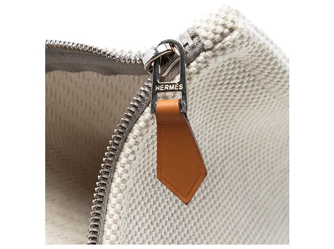 Custodia piatta Hermès H Canvas ricamata Beige Electrique - vista 5