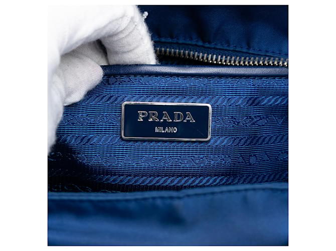 Borsa Prada Vitello Trimmed Tessuto blu - vista 5
